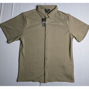 boohooMAN Mens 2 Piece Set Textured Shirt and Shorts Olive Green Size L NWT